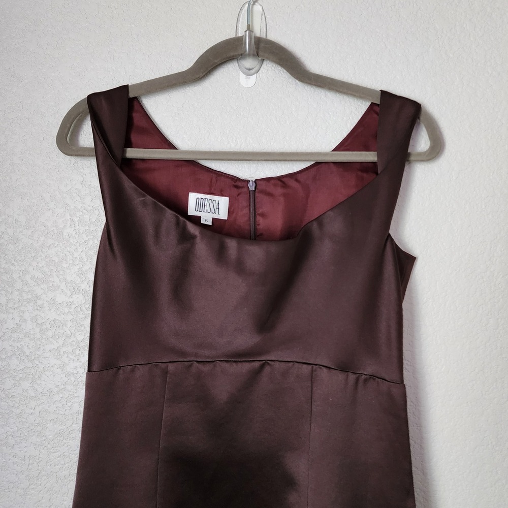 ODESSA Satin column Maxi Dress Brown Square‎ Neck Minimal 90s Formal 6 - Picture 3 of 11